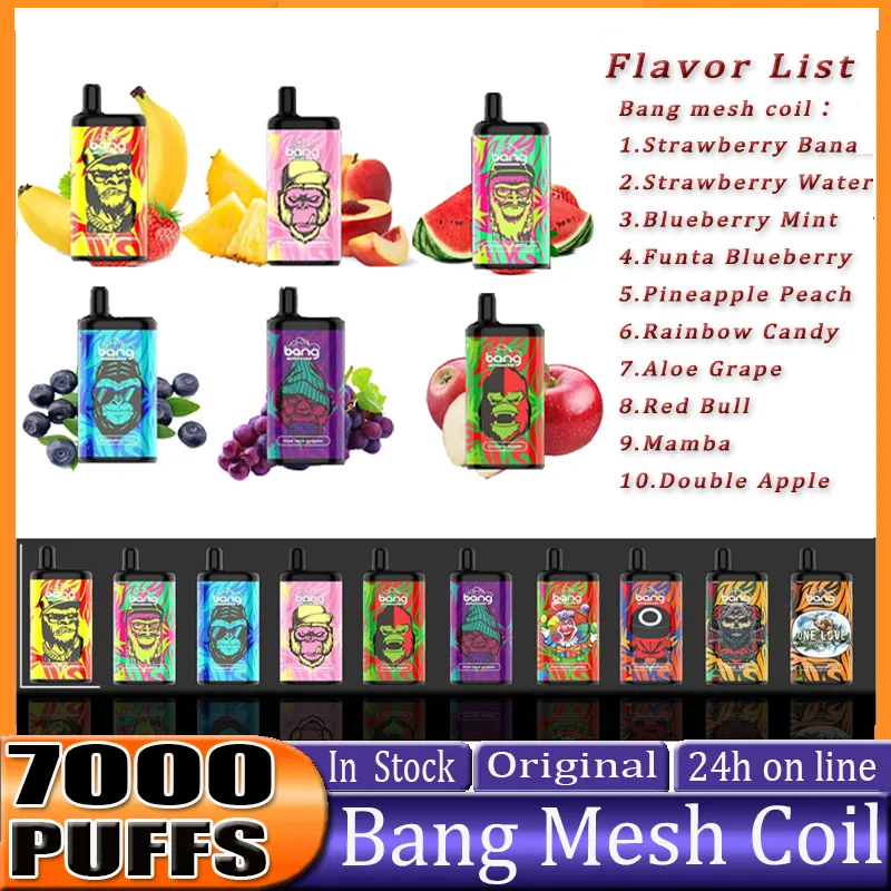 

bang mesh coil e cigarette disposable vape 7000 puffs 13ml prefilled carts 650mah rechargeable puff 7k vaper disposables vapes pod cartridge 2% 5% randm tornado nic hhc