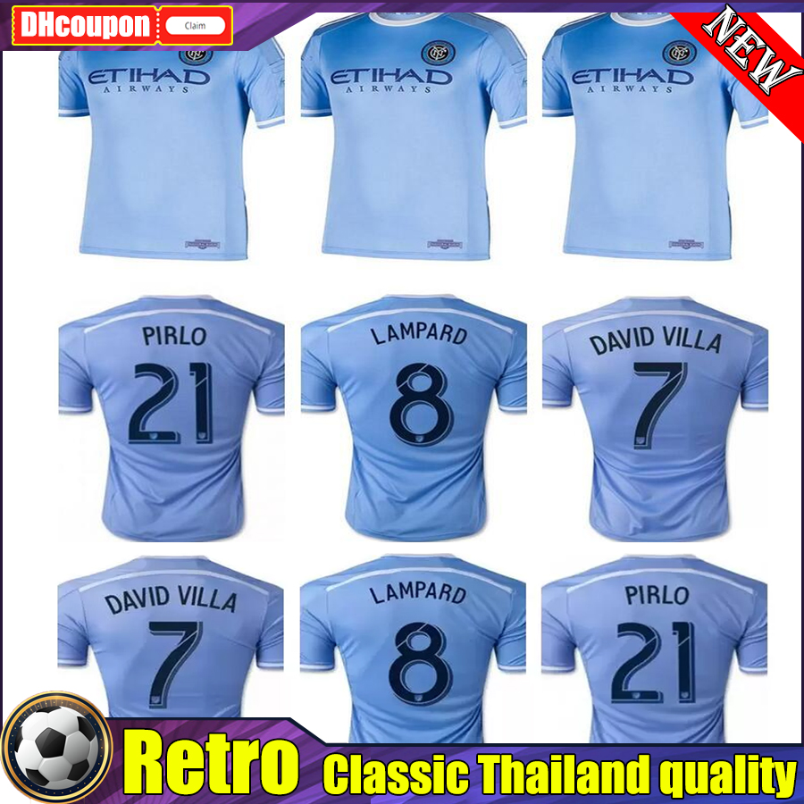 

15 16 New York Retro Soccer Jerseys vintage City PIRLO DAVID VILLA LAMPARD MIX Home Sky Blue Away Black 15 16 classic Vintage shirt with patches S-2XL top thai quality, 01