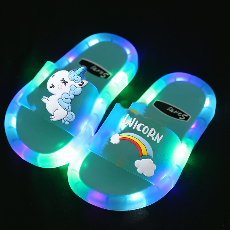 

Children's Boys Girls Slippers Cartoon Unicorn Animals Prints Shoes Lighted Fashion Cute Shoes Bathroom Kids Toddler Slippers, Blue