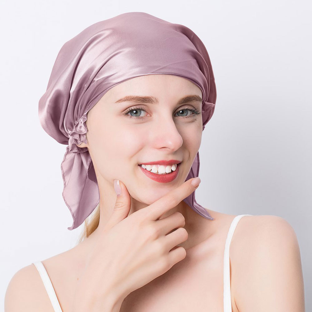 BeanieSkull Caps 100% Natural Mulberry Silk Night Cap Sleeping Cap Pure Silk Hair Wrap Sleeping Beanie For Women Girl 19 Momme 230306
