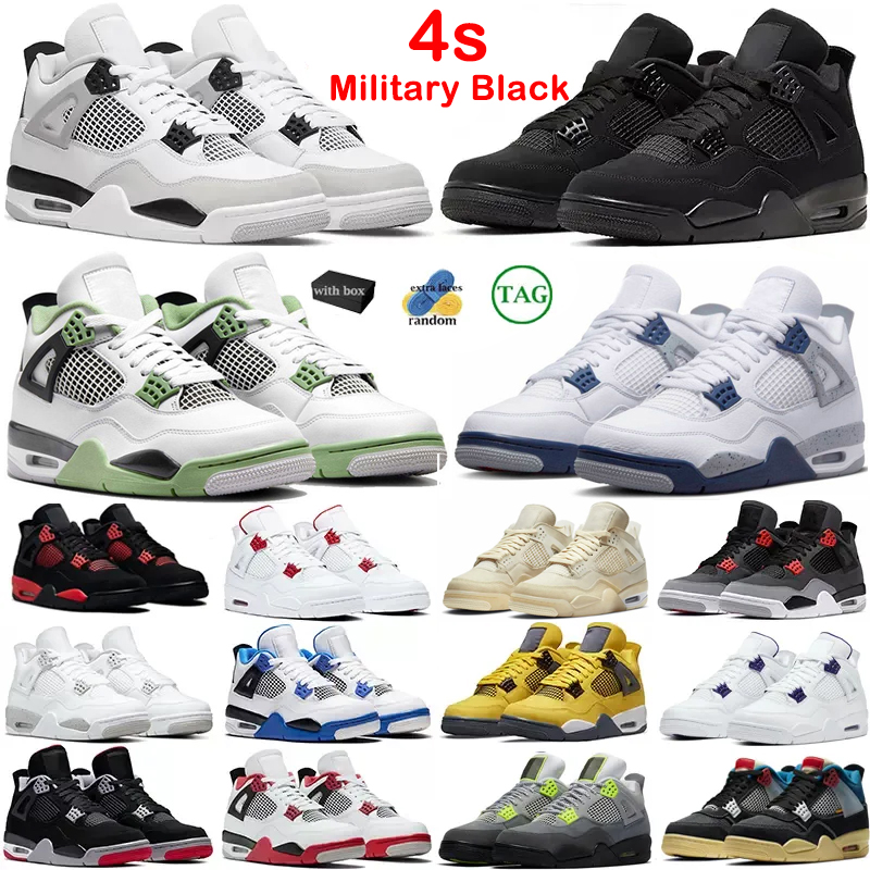 

With box 4 basketball shoes men women jumpman 4s Military Black Red Thunder Black cat Seafoam Sail University Blue Cool Grey Purple Metallic Catmens sports sneakers, 41