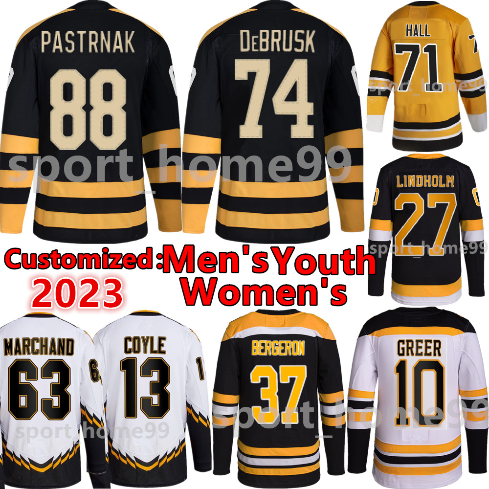 

2023 Customized 88 David Pastrnak Hockey Jersey 37 Patrice Bergeron 71 Taylor Hall 63 Brad Marchand 74 Jake DeBrusk 27 Hampus Lindholm 13 Charlie Coyle Jerseys, Option 17