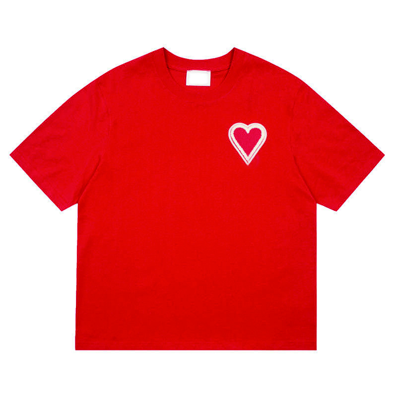 

Red Women designers t shirts amis Heart top Round Neck tees 2023SS Letters Embroidery Pullover Loose tee couple High Street Cotton Casual Classic PZCO, 11
