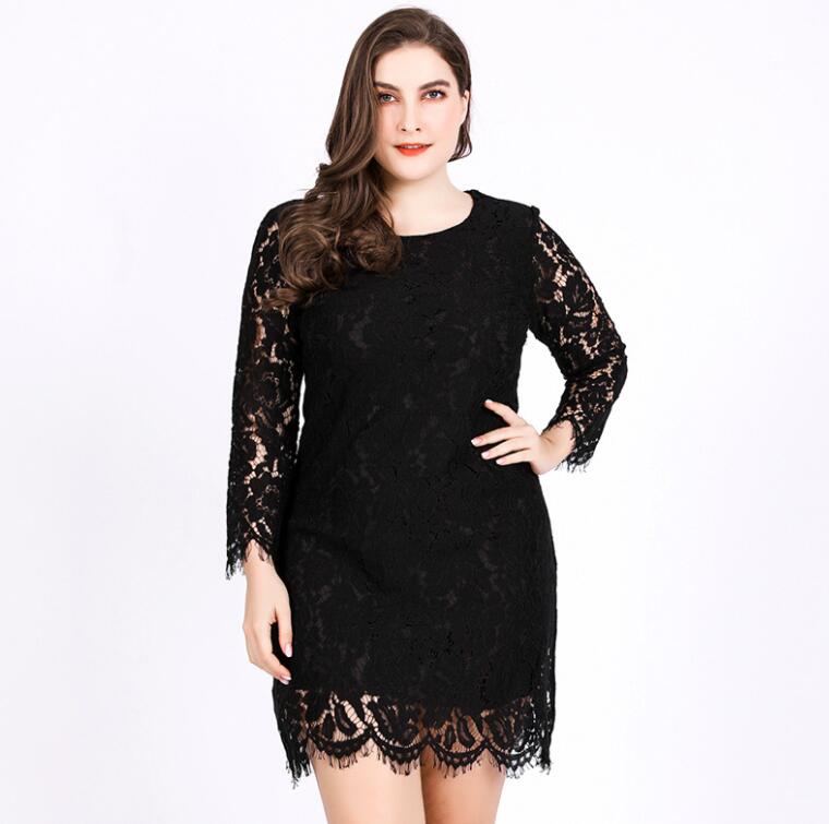 

Summer Elegant Dresses Plus Size Jumpsuits and Rompers For Women Slim Overalls O-neck Long Sleeve Lace Romper, Black