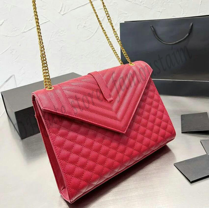 

Leather Designer Envelope Bag Sheepskin Caviar Gold Chain Crossbody Bags Large Capacity Handbag Flap Purse Quilted Y-Shape Fashion Letter Magnetic Snap, 01