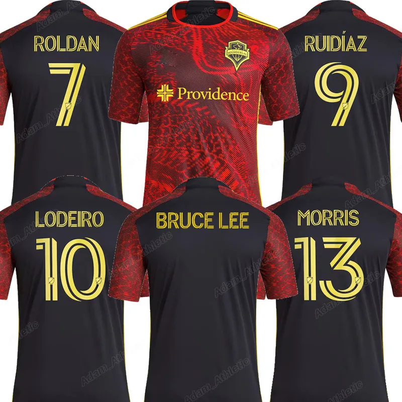 

Seattle Sounders soccer jerseys 2023 The Bruce Lee Kit ROLDAN LODEIRO MORRIS RUIDIAZ football shirts player version kids kit, 23-24 red