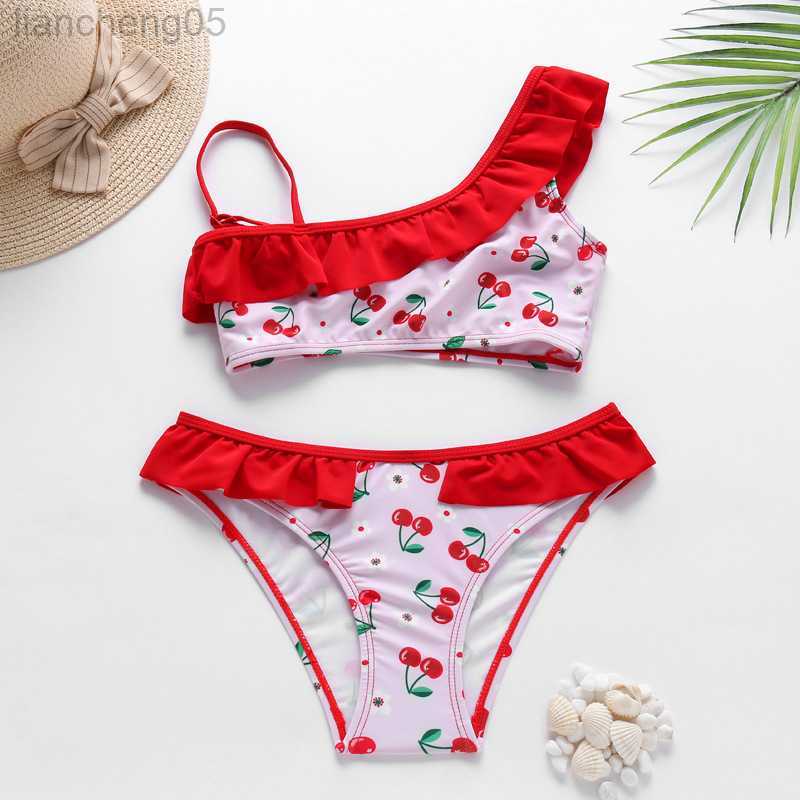 

One-Pieces 3~10Year Toddler Baby Girl Swimsuit Cherry print Girls Swimwear Two pieces Children Swimwear Kids Beach wear Bikini set W0310, Yellow