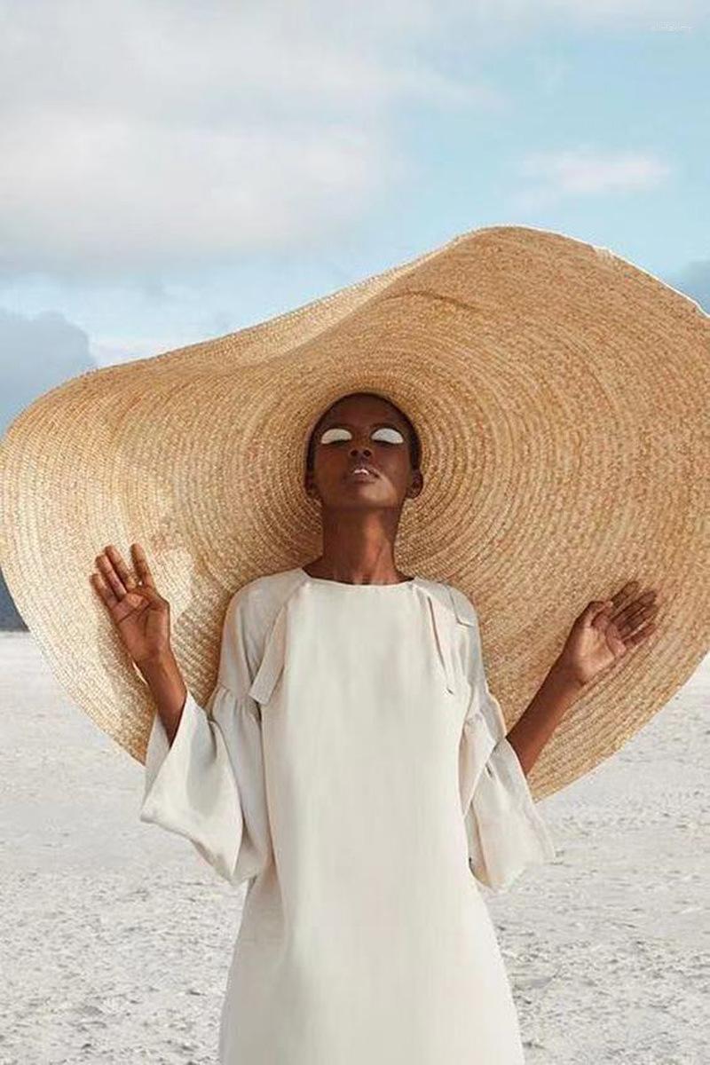 

Wide Brim Hats 80cm Super Large Sun Hat Solid Color For Tourism Holiday Beach Protection Folding Straw HatWide, Black