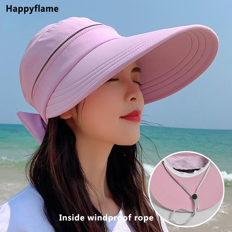 Wide Brim Hats Bucket Hats Women's Summer Hat Removable Cap Top with Zipper Empty Top Hat Cycilng Anti-UV Sun Hats Ladies Foldable Big Brim Hat