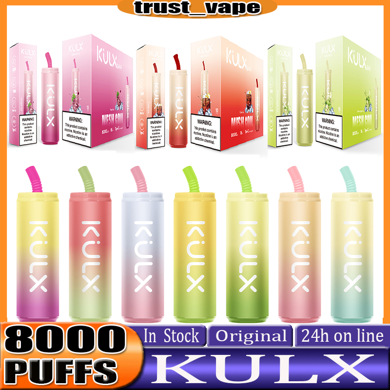 

Original Kulx Mesh Coil 8k Puffs E Cigarette 14 Colors 18ml Rechargeable Disposable Vape Pen Device Pod Smoking Vapes Kit 0% 2% 5% 850Mah Battery