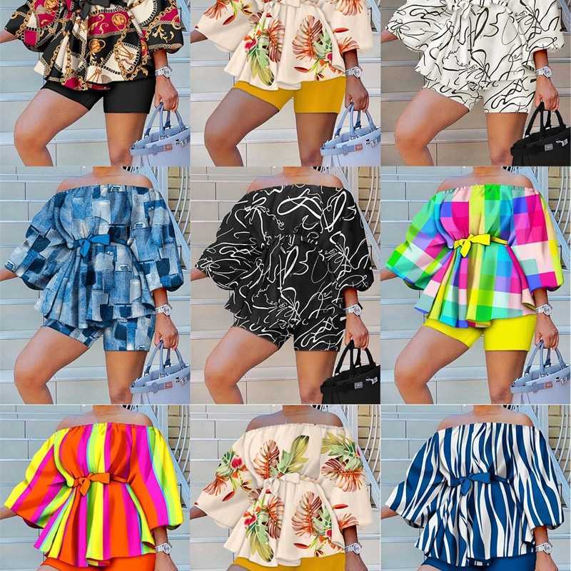

2023 Spring Summer Designer Casual Fashion Tracksuits Two Piece Sets Slash Neck 2/3 Sleeve New Print 2-Piece Set Women Shorts, Color check printing