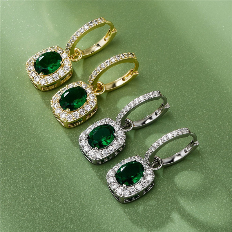 New Fashion Women Hoops Yellow White Gold Plated Bling Green CZ Stone Women Earrings Hoops for Party Wedding