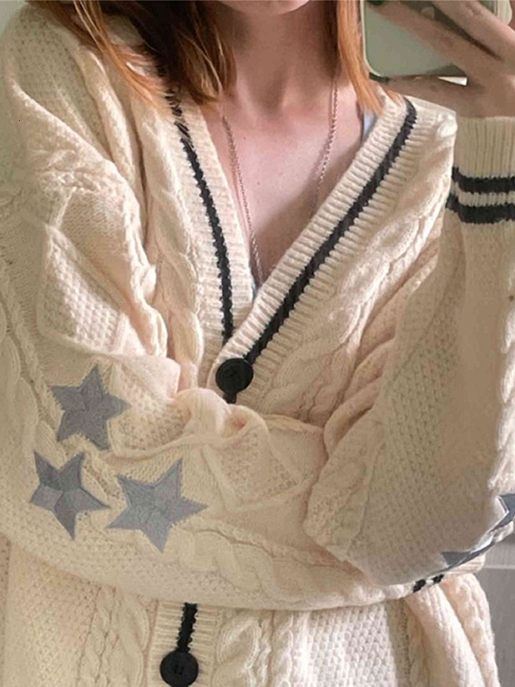 

Women's Knits Tees Knitted Tay Woman Sweater Cardigan Autumn Warm Coat Vneck Loose Embroidered Sweaters for Fashion SwifT Casual Knitwear 230306, Gray