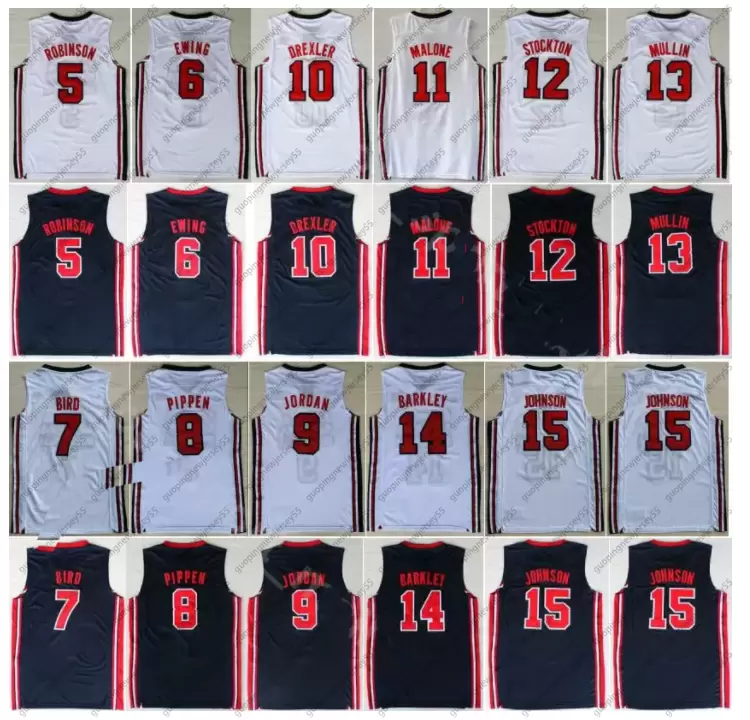 

One 1992 Basketball Jerseys 7 Larry Bird 14 Charles Barkley 6 Patrick Ewing 8 Scottie Pippen Clyde Drexler Blue White