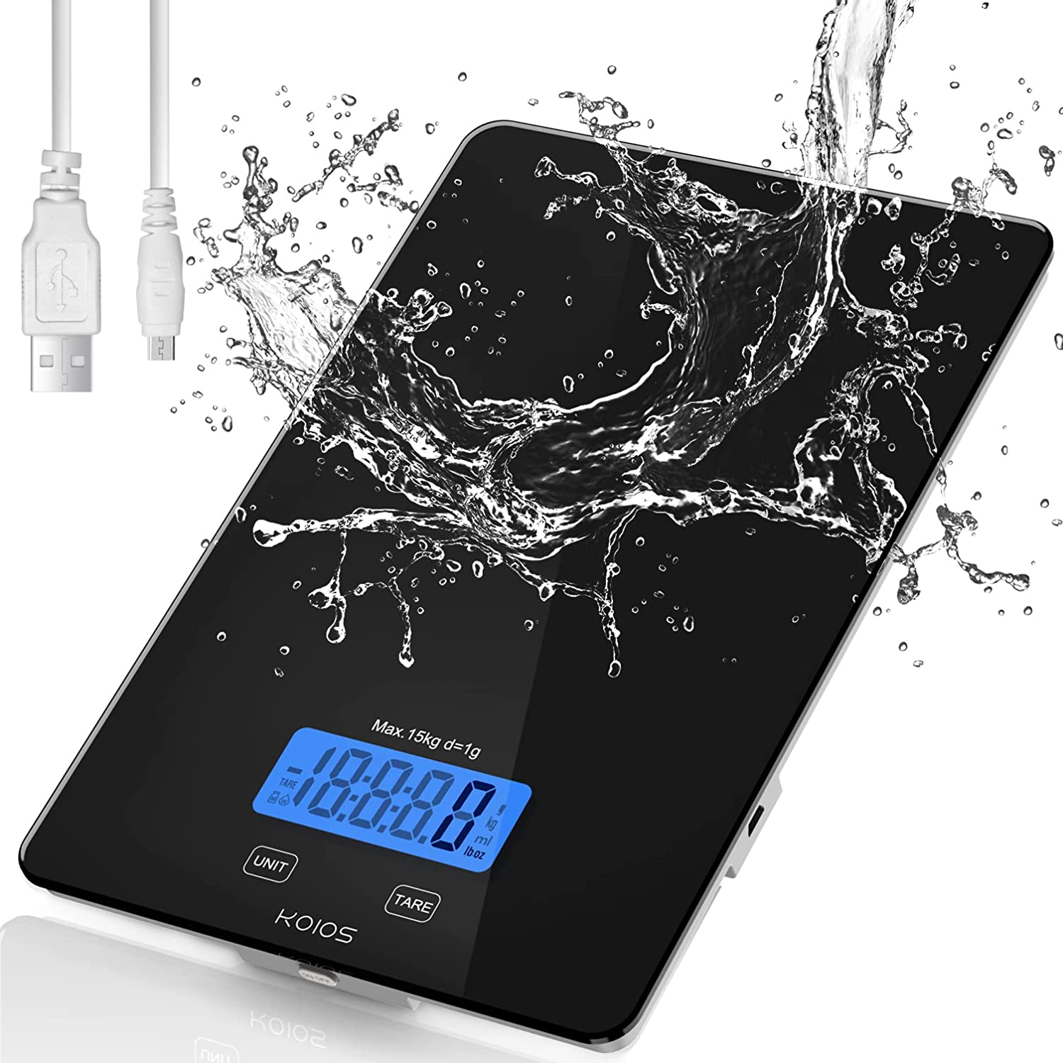 

KOIOS Food Scale 33lb/15Kg Digital Kitchen Scale for Food Ounces and Grams Cooking Baking 1g or 0.1oz Waterproof Rechargeable 6 Weight Units Tare Function