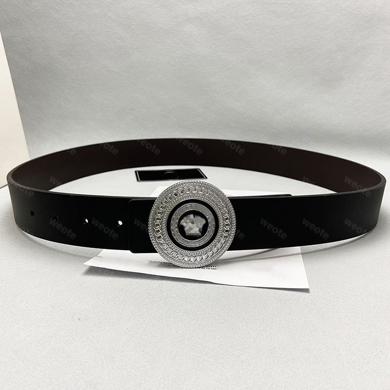 

Designer Belt For Men Luxury Genuine Leather Belts Gold Silver Round Buckle Biggie Ceinture Women Girdle Waistband Width 3.8cm Characters, Black