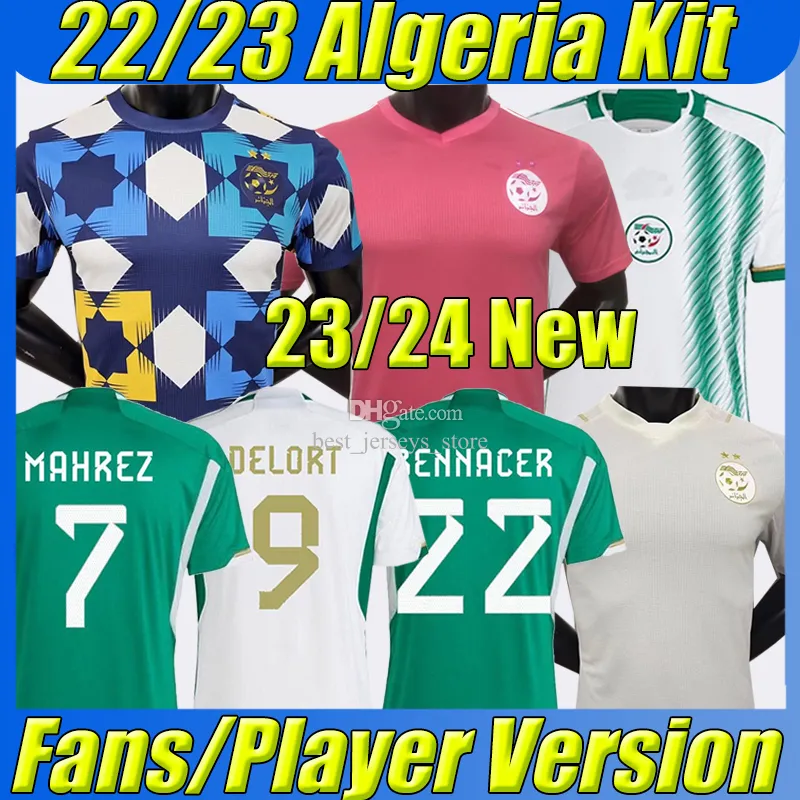 

2023 2024 Algeria Soccer Jerseys Fans Player Version 22/23/24 football shirt DELORT OUNAS BENTALEB MAHREZ BELAILI SLIMANI BENNACER BENSEBAIN, 21-22 third player