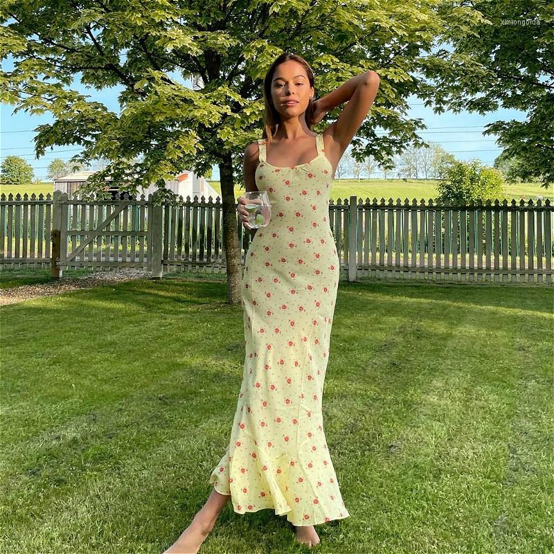 

Casual Dresses 2023 Bohemian Floral Maxi Dress Women Summer Sleeveless Ruffle Slim Sexy Club Beach Elegant Female, Black