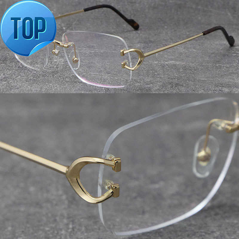 

2022 New Designer C Decoration Metal Rimless Square Frames Womens Glasses 0344O 001 M C57G23AK Frame 18K Gold Optical Male and Female