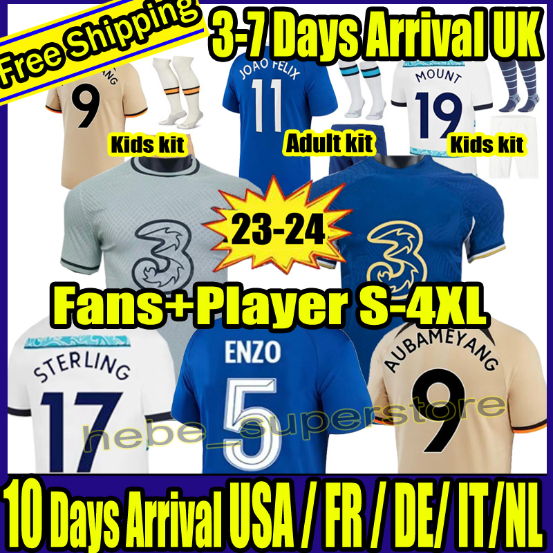 

S- 22 23 24 Enzo Fernandez Soccer Jerseys HAVERTZ STERLING Joao Felix JAMES 2022 2023 PULISIC Football Shirt KANTE MOUNT Men Kids sets Adult Kit with socks tops