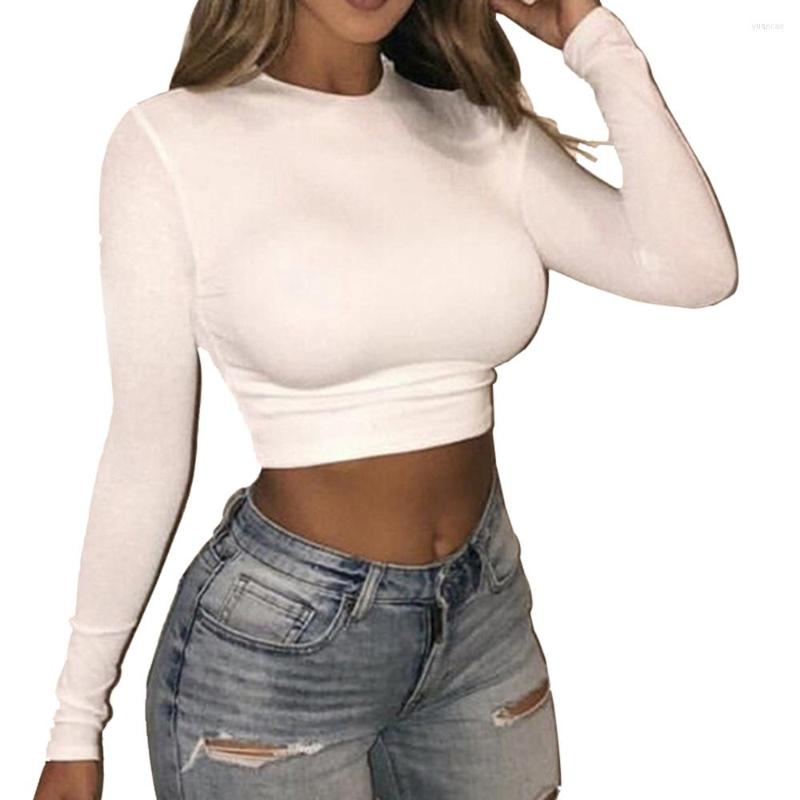 

Women' T Shirts Women Shirt Spring Fall Fashion Sexy Crop Top Long Sleeve Solid White Black Skinny Basic Ladies Y2K Tops Streetwear