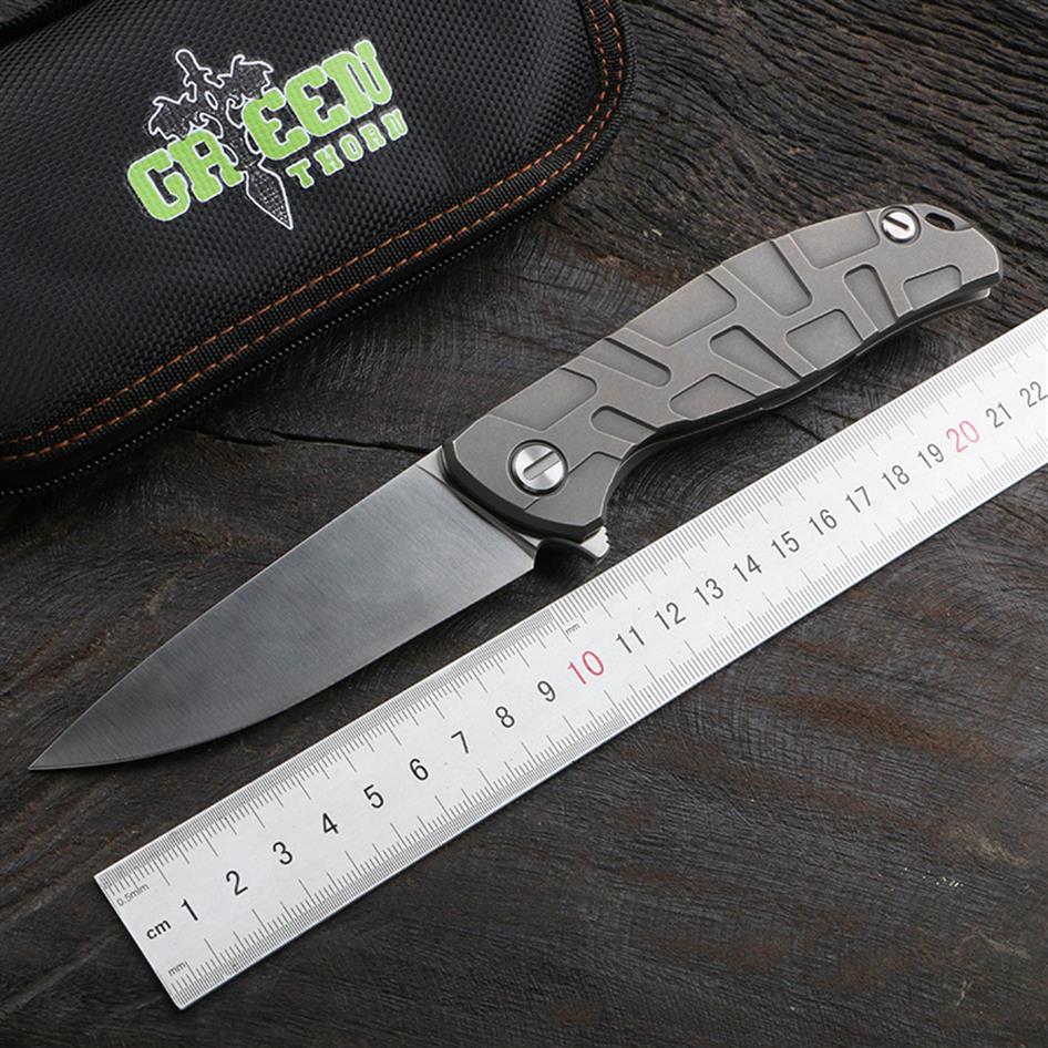 

Green thorns F95 fold knife k110 d2 blade TC4 titanium flat handle outdoor camping pocket fruit knife EDC tooll319y