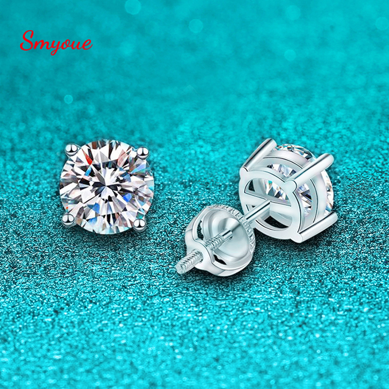 Stud Smyoue White Gold Plated 14ct Earring Studs for Women 4 Claws Brilliant Halo Lab Diamond Jewelry S925 Solid Silver 230303