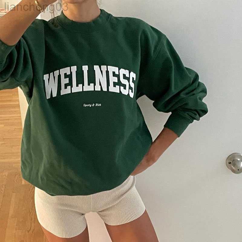 

Women's Hoodies Sweatshirts Sport Make You Wellness Letters Printing Vintage Style Unisex Autumn Pullovers Loose Cotton Crewneck Thick Warmer Sweatshirts W0306, Green