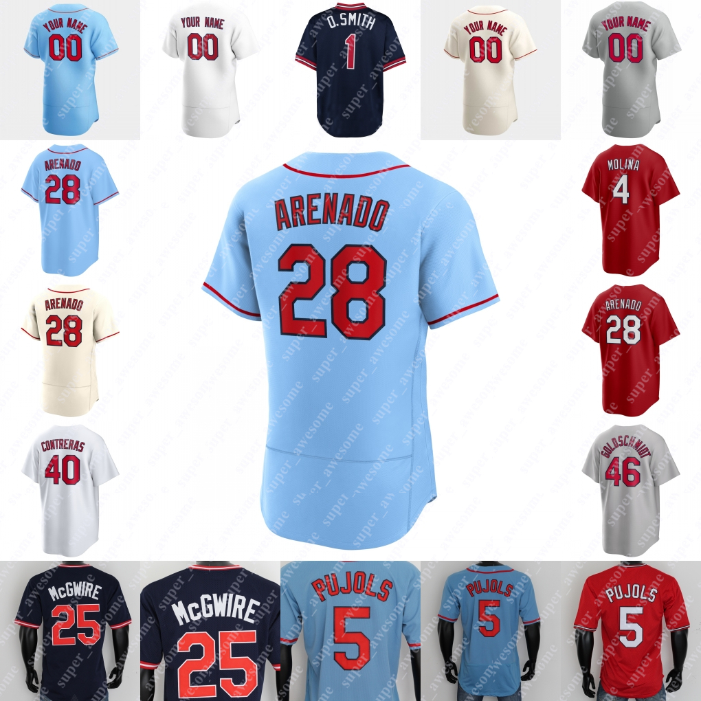 

Ozzie Smith Jersey Stan Musial Bob Gibson Mark 25 McGwire Enos Slaughter 10 La Russa Whitey Herzog Lou Brock Ken Boyer Baseball Jersey Light Blue White Stitched, Red cool base