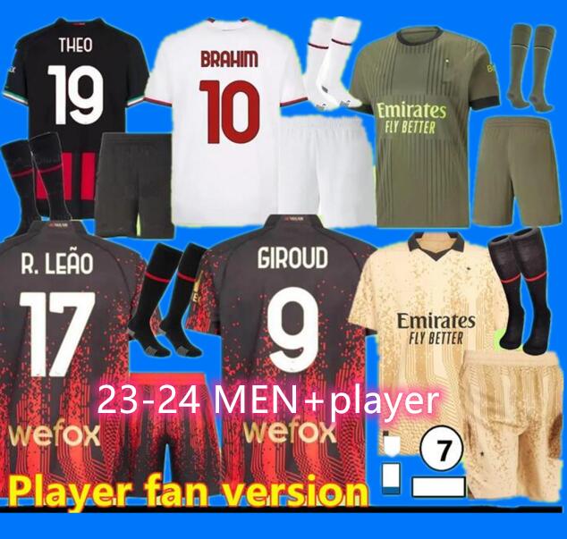 

23 24 AC MILANS IBRAHIMOVIC GIROUD Soccer Jerseys 2022 THEO BRAHIM TONALI 4th Shirt ROMAGNOLI R.LEAO S.CASTILLEJO KESSIE SAELEMAEKERS Football uniform, 13
