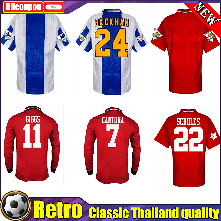 

1994 1995 1996 SCHOLES retro soccer jerseys BECKHAM KEANE GIGGS 94 95 96 INCE IRWIN Cole HUGHES vintage classic home 3rd top football shirt, 06