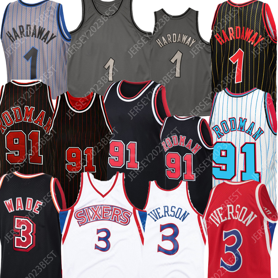 

Vintage Classics retro 91 Rodman 3 Allen Iverson 1 Hardaway 3 Wade basketball jerseys Men Women Youth, Black