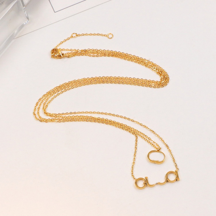 

Luxury Necklace Designer Jewelry Chain Jewellery Double Layer Pendant Long Love Pendants Women Stainless Steel Valentine's Day