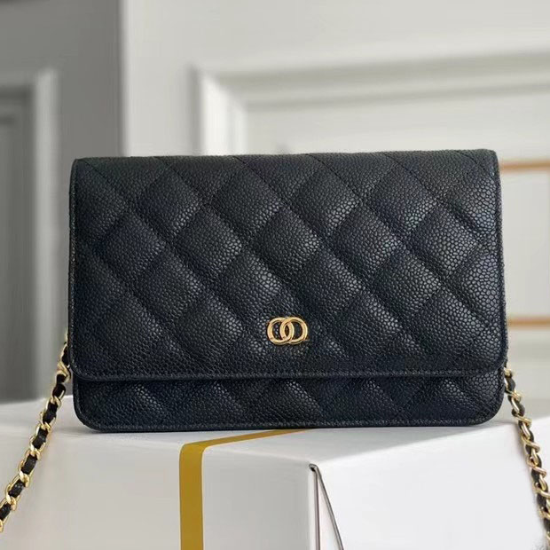 

Top quality Luxury Designer Fashion Cross Body Bag Women's 19CM leather caviar Flap Bags Handbag wallet, Black