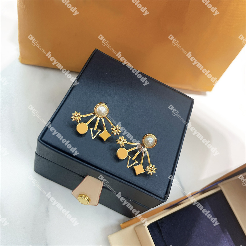 

Luxury Letter Clover Stud Earrings Designer For Women Pearl Gold Hoop Earring Lover Birthday Gift Anniversary With Box