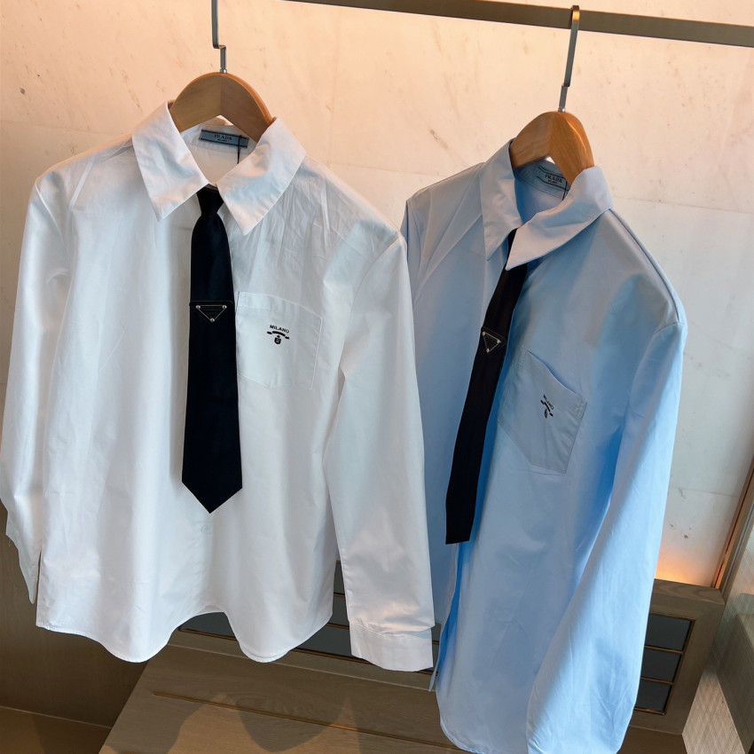 

Triangular Tie Women Shirts Tops Design Print Letter White Blouse Summer Spring Coat Tops Quality Fashions Clothes SML, Blue