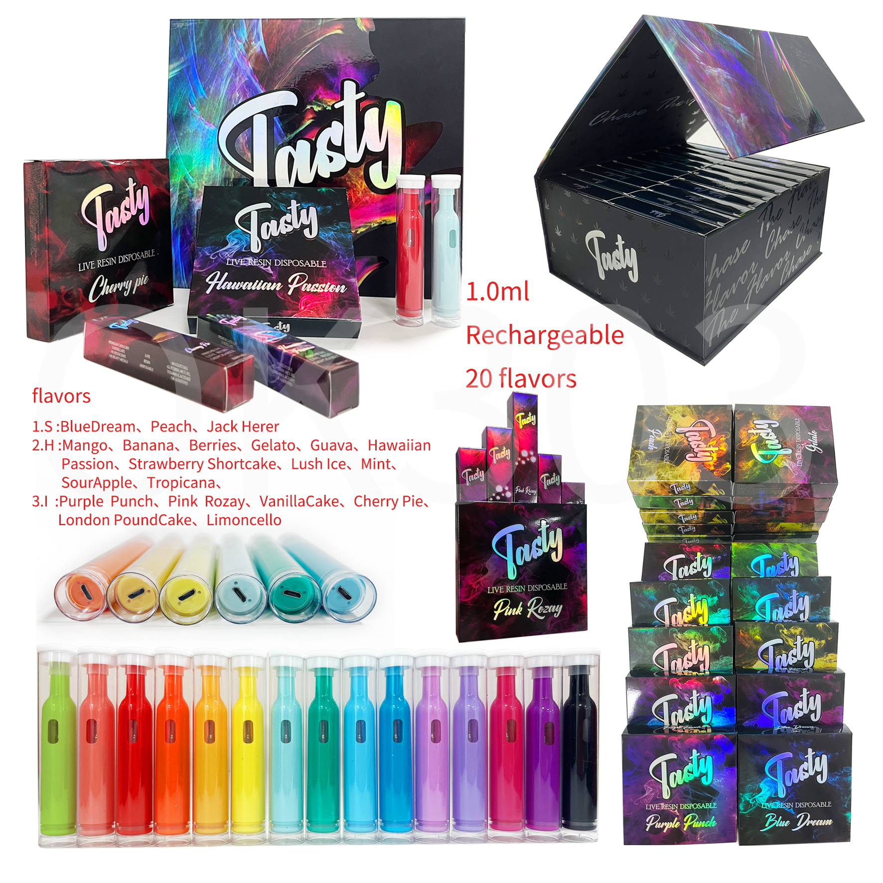 

Ship from USA Prefilled Tasty Disposable Vape Pen Atomizer Cartridge 300mAh Rechargeable 15 Fruit Color 20 flavors 1.0ml with High-Class Gift Box