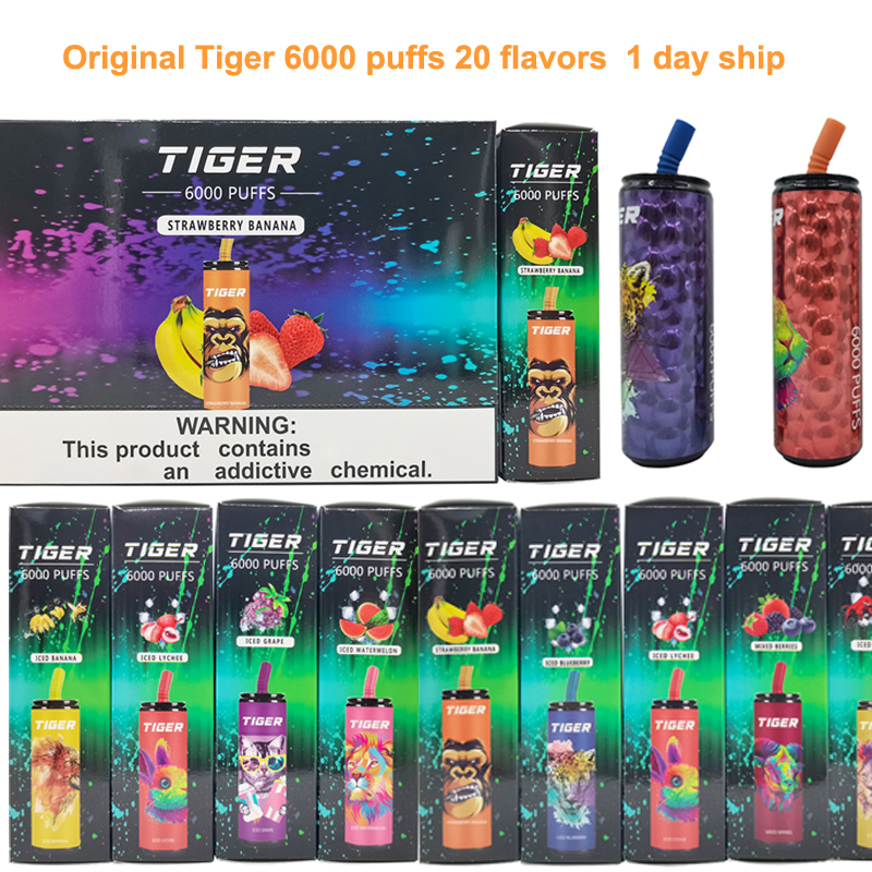 

original Tiger 6000 puffs Disposable Vape 15ml 650mah 2% rechargable battery Prefilled Coke Bottle