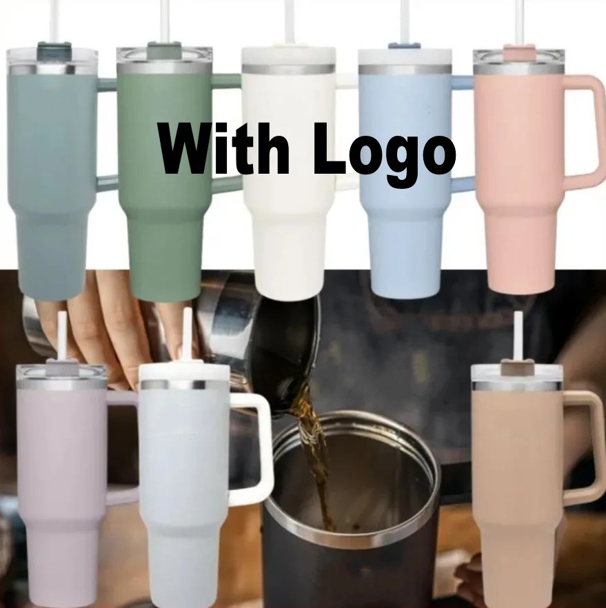 

New 40oz Mug With Logo Handle Insulated Tumblers Lids Straw Stainless Steel Coffee Termos Cup Tumblers S Branded ss0219, Multi-color