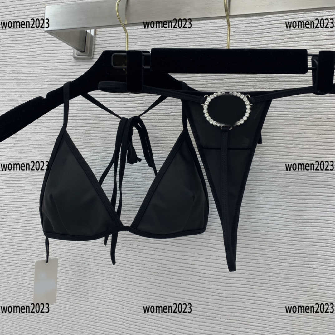 

women Swimwear lady bikini girl Split swimsuit Lace-up neck bra underwear and diamond metal logo thong Size -XL new arrival Mar01, Multi
