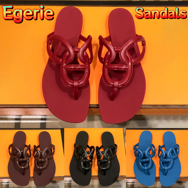 

With box luxury Women Slippers Egerie Sandals Coral burgundy Ink Blue Summer Flip-flops Beach Slipper Chain Flat Jelly Slides Lady Flat Silpper Luxury Slide Shoes, 05 ink blue