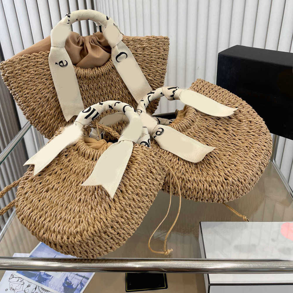 

Three Sizes Beach Bags Straw Weavn Basket Totes Handbag Letters Women Brand Designer Messengers Purses For Holidays 230216, Khaki