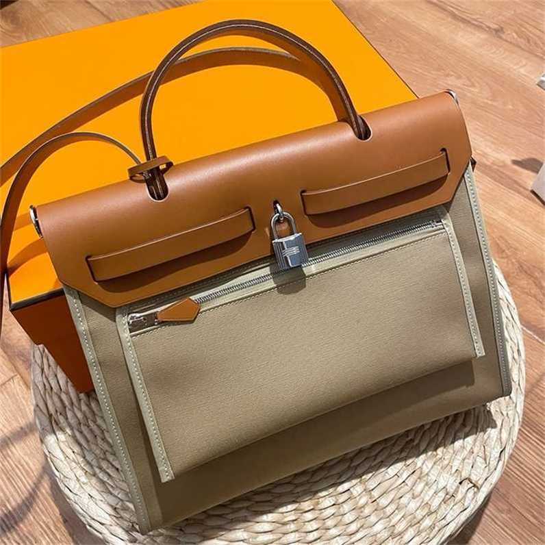 

Handbag hems Herbag Designer hems hress cowhide canvas portable women's shoulder high-capacity KELYSS, Elephant gray with black - 31cm for