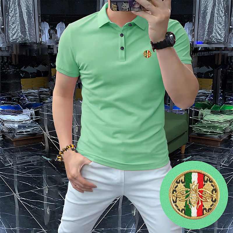 

Men's Polo Shirt Bee Advanced Embroidery Half-sleeved Vibrant Colors Lapel Tees 2023 Summer Cotton Slim Top Fashion Clothing M-4XL, Yellow