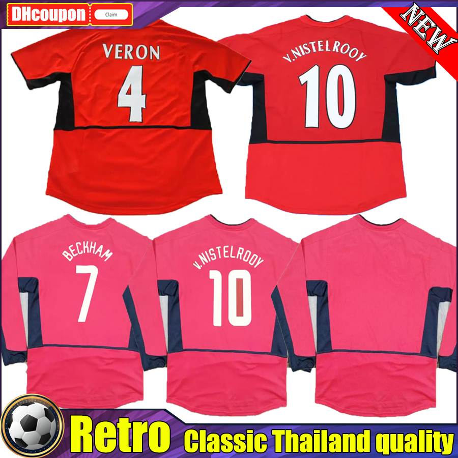 

Manchester Man Retro Soccer Jerseys 02 03 04 Vintage Classic long sleeve Football Shirts Beckham Ronaldo Veron Van Nistelrooy Camisetas De Futbol