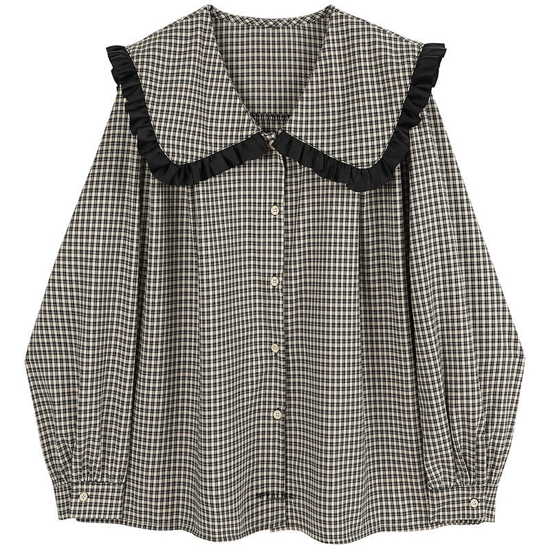 

Women's Blouses Shirts Plus Size 6XL 150KG Women Plaid Shirt Peter Pan Collar Long Sleeve Women Tops Oversized Women Blouses 230306, Orange