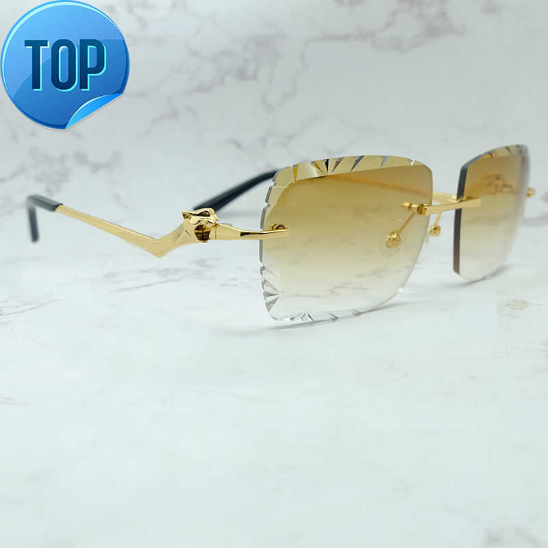 

Diamond Cut Sunglasses Vintage Panther Rimless Sun Glasses Luxury Designer Carter Shades Eyewear Mens Lentes De Sol Mujer
