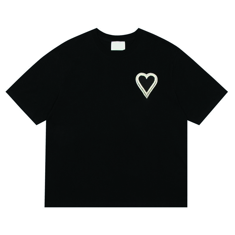 

Red Women designers amis t shirts Heart top Round Neck tees 2023SS Letters Embroidery Pullover Loose tee couple High Street Cotton Casual Classic 57JV