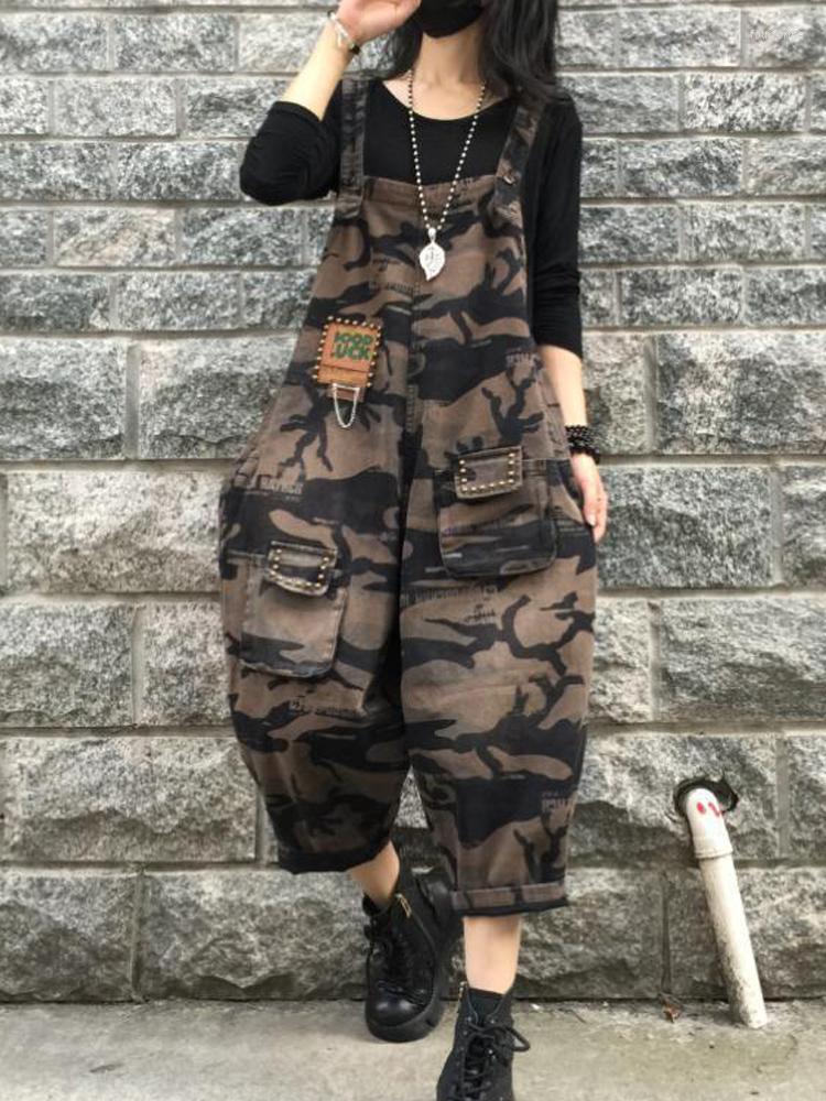 

Women's Jeans Fashion Retro Camouflage Denim Sleeveless Overalls Women's 2023 Spring Loose Casual Suspender Jumpsuit Streetwear Harem, Multi