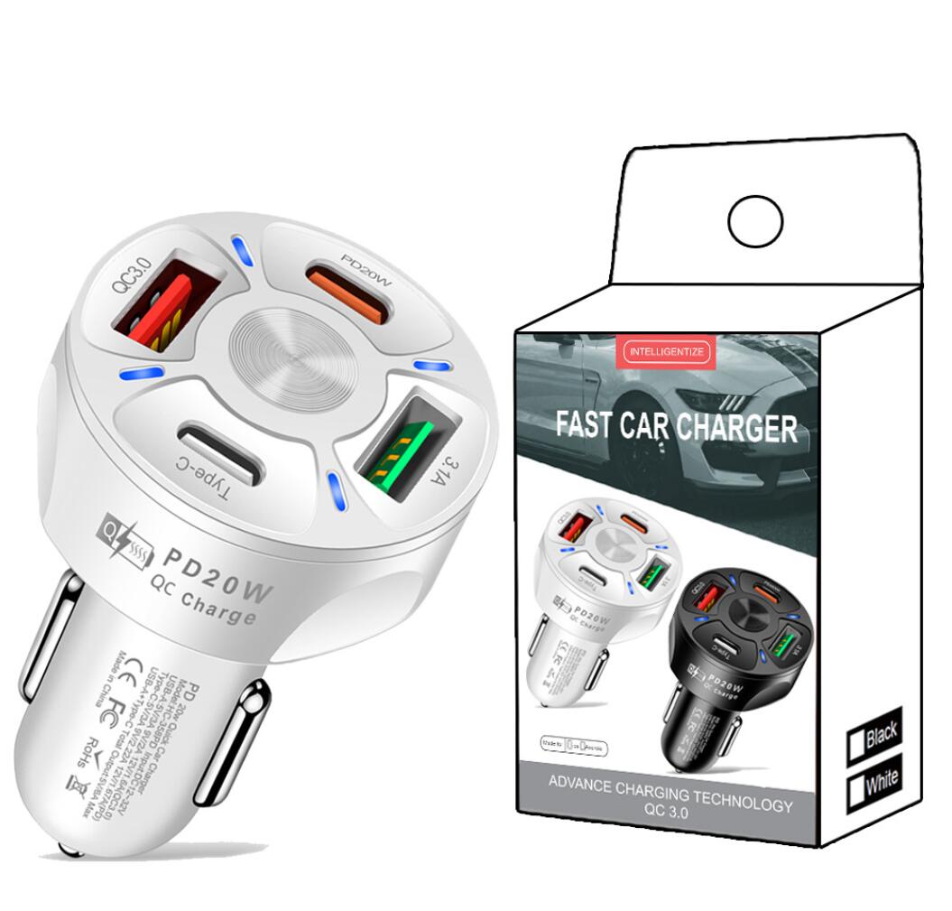 

65W 4 Ports Car Fast Charging Charger Cigarette Lighter Adapter,with QC 3.0 15W&PD 20W&Type C Car Phone Charge